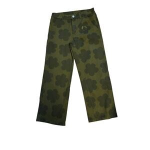 Kenzo Kids NWT Floral Wide Leg Chino Trousers Size 12A Green Stretch Pockets